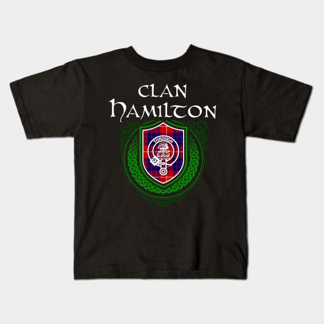 Clan Hamilton Surname Scottish Clan Tartan Crest Badge Kids T-Shirt by Celtic Folk